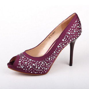 夏季时尚沙丁布钻石高跟优雅鱼嘴单鞋