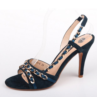 时尚羊京金属链条舒适鱼嘴高跟凉鞋