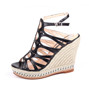 夏款流行罗马 水钻扣带 高跟凉鞋 坡跟鞋 女鞋