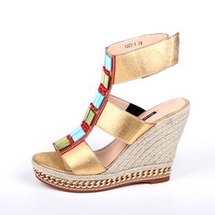 烫银松紧带 树纹闪亮 羊皮鞋 高跟鞋 坡跟鞋