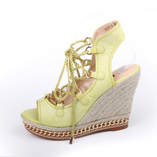 系带欧美流行鱼嘴鞋 坡跟鞋 高跟女鞋 女凉鞋