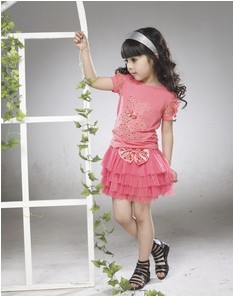 批发童装 夏季裙套装 T恤加短裙 女童