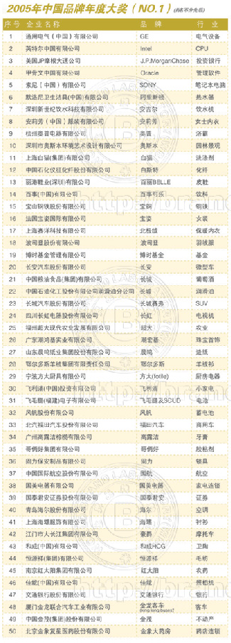 2005年中国品牌年度大奖名单_中国品牌总网